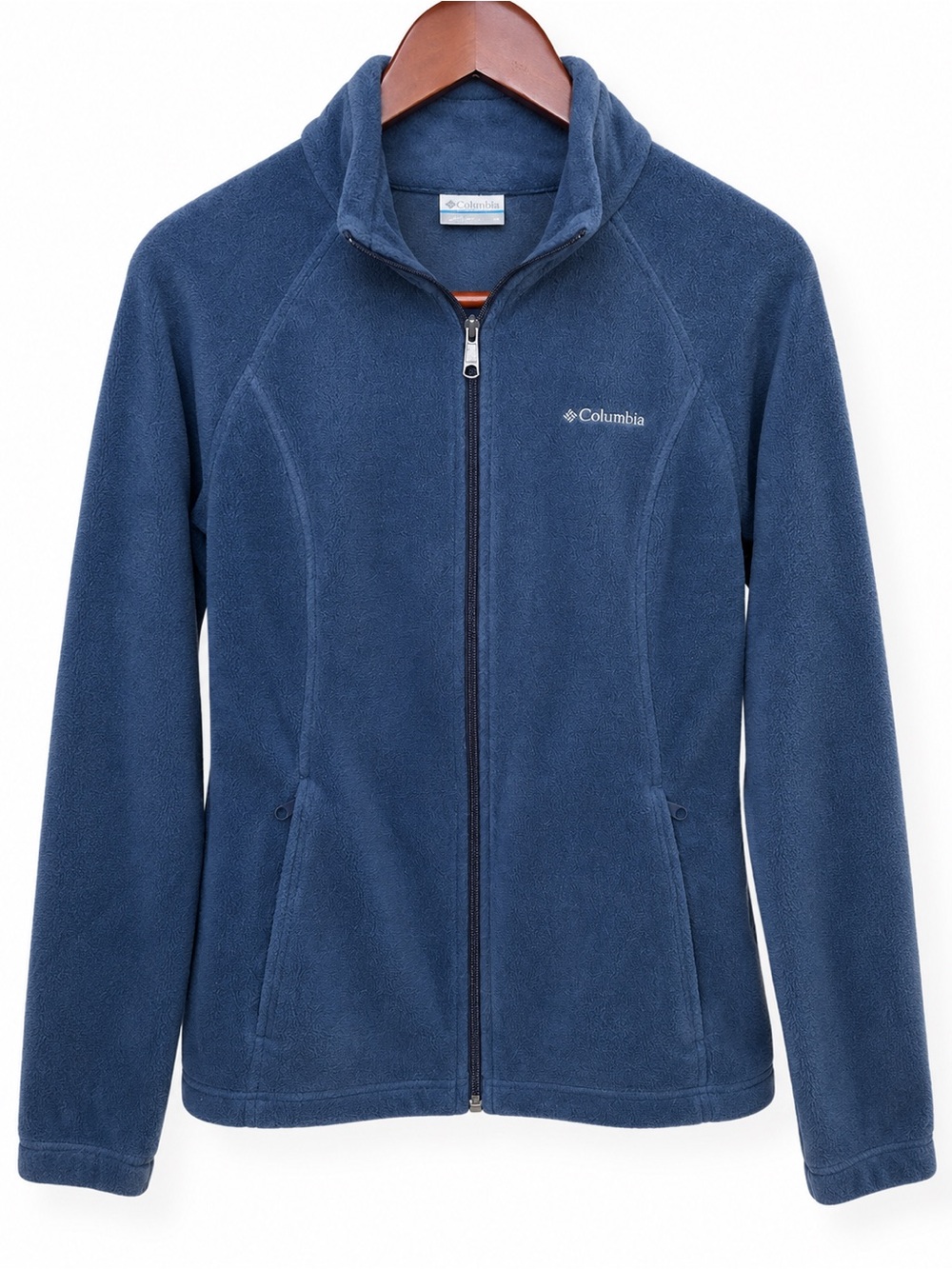 Columbia Blue Full Zip Fleece Jacket Women's L Outdoor Hiking Zip Pockets